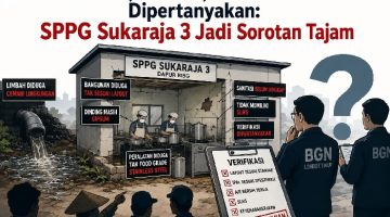 SPPG Sukaraja 3 Tetap Beroperasi Meski Diduga Belum Penuhi Standar BGN, Pengawasan Dipertanyakan. (Harianlombok.com).