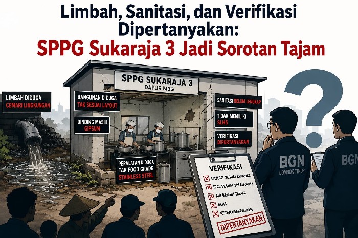 SPPG Sukaraja 3 Tetap Beroperasi Meski Diduga Belum Penuhi Standar BGN, Pengawasan Dipertanyakan. (Harianlombok.com).